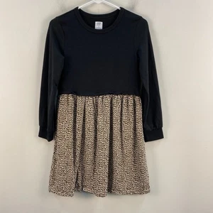 Gap Girls Kids XL Dress Black Brown Animal Print L/S Knit Stretch A Line 9914 - Picture 1 of 7