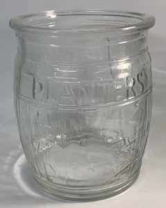 Vintage Planters Peanuts Running Mr Peanut Glass Barrel Jar No Lid - Bild 1 von 13