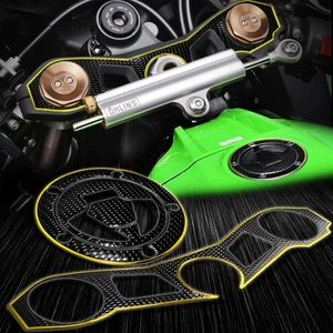 Handle Yoke+Fuel/Gas Cap Cover Chromed Gold Sticker Pad Kit 11-15 ZX-10R ZX1000 - Picture 1 of 9