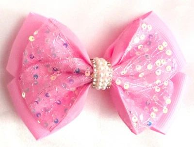 Pinza para el pelo rosa con moño lentejuelas pasador Kawaii accesorio arco iris brillo lindo 1 pieza Foto 1 de 2