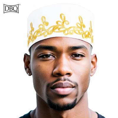 DBQ Africano Hombres Estilo Sombrero Dorado Bordado Broche Plano Sombrero Diario Ropa de Negocios Foto 1 de 4