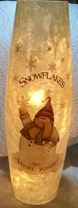 Snowflakes are Angel Kisses Snowman Lighted Vase Lamp-Frosted Glass Winter Decor - Picture 1 of 3