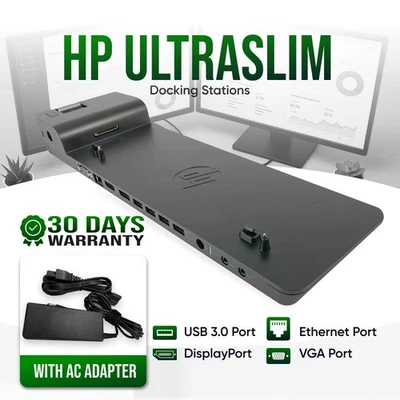 Estación de acoplamiento HP UltraSlim USB 3.0 para EliteBook Revolve 810 G1 G2 G3 con adaptador Foto 1 de 4
