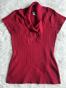 Dots Brand Women’s Size XL Y2K Red Short Sleeve Sweater Retro - Picture 1 of 7