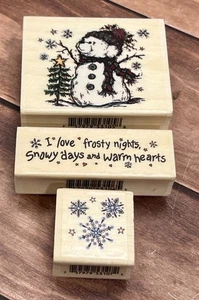 SET TIMBRI GOMMA MONTATI SU LEGNO MOLTO HTF 2000 PSX SK624 A B C PUPAZZO DI NEVE CUORI CALDI - Foto 1 di 6