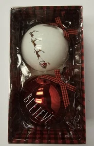 Rae Dunn 4" Glass Christmas Ornaments NIB Reindeer Believe  - Picture 1 of 6