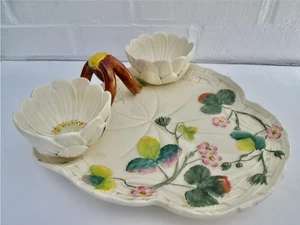Antique George Jones majolica lily pond strawberries and cream platter - Picture 1 of 2