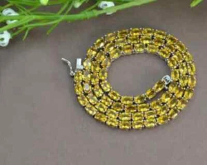 25Ct Oval Lab Created Citrine Tennis Necklace for women 14k WhiteGold Plated 18" - Picture 1 of 4