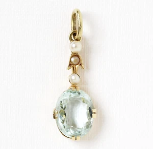 Kleiner Jugendstil Anhänger 14 Karat 585 Gold Gelbgold Blautopas Perlen 1,3 g - Bild 1 von 3