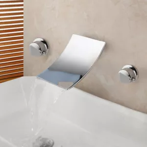 3 Holes Waterfall Bathtub Wall Mount 2 Handles Basin Sink Mixer Faucet Tap Set - Bild 1 von 3