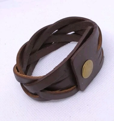 Brazalete Brazalete Marrón Trenzado Imitación Cuero a Presión Motociclista Estilo Suroeste 8.5 pulgadas Nuevo Foto 1 de 4