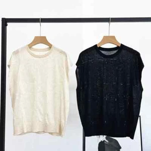 Brunello NEU Cucinelli Rundhals ärmellos Pailletten Freizeit Leinen Strick Top - Bild 1 von 11