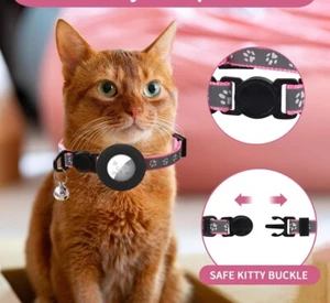 Adjustable Airtag Cat Collar, Reflective Cat Tracker Collar Safety Buckle Pink - Picture 1 of 7