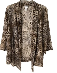 Chicos Cardigan Womens Medium Floral Print Semi Sheer 3/4 Sleeve Open Front - Picture 1 of 5