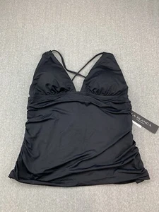 La Blanca Cross Back Tankini Swimsuit Womens sz 16 Black Silky Gold Charm Detail - Picture 1 of 18