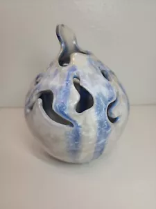 Artisan Pottery Blue White Decorative Vase Signed Cut Outs Sculpted Ocean Sea - Picture 1 of 15