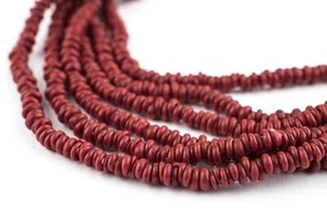 Red Java Glass Heishi Beads 4mm Indonesia Large Hole 23 Inch Strand - Picture 1 of 3