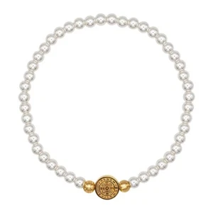 Catholic Town Bracelet with stainless steel St Benedict medal and 4mm beads (G) - Picture 1 of 3