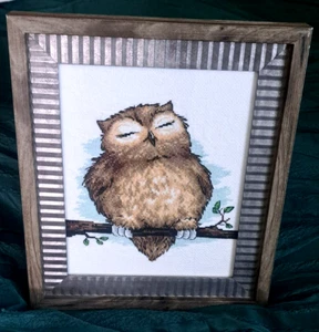Finished Framed Cross Stitch Picture Lovely Funny Sleeping Beauty Owl Gift - Picture 1 of 8