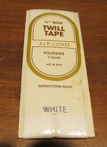 J. & P. Coats Polyester TWILL TAPE - White, 3/4" wide, 2 yards NEW - Picture 1 of 1
