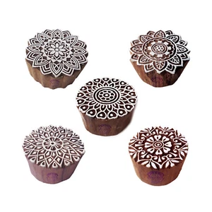 Künstlerisches Motiv rund und Mandala Blockdruck Holzstempel (5er Set) - Bild 1 von 7