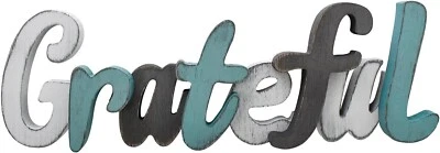 Rustic Wood Grateful Sign Wooden Block Letter Wall Decor Teal Aqua Freestanding - Image 1 of 4