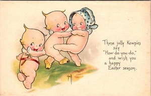 EASTER GREETINGS - ROSE O'NEILL KEWPIES PLAY TOGETHER - VINTAGE POSTCARD - Picture 1 of 2