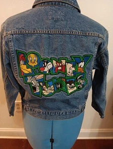 vintage 90s Looney Tunes kids embroidered denim jacket size L youth - Picture 1 of 17