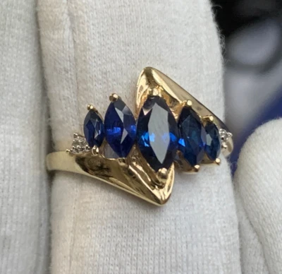 Anillo Oro Amarillo 10K 2.18g Joyería Fina Talla 7.25 Piedras Color Azul Real Foto 1 de 4