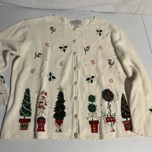 Heirloom collectibles Christmas collection 2004 cream colored Cardigan Damaged - Picture 1 of 15