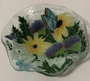 Peggy Karr Schmelzglas Schmetterlingsdistel Blumen 8,5" überbackene Schale - Bild 1 von 4