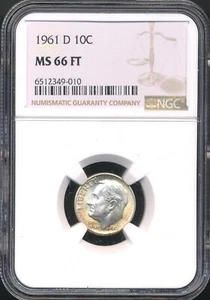 1961-D Roosevelt Dime NGC MS 66 FT *Full Torch!* *Rainbow Toning!* - Picture 1 of 2