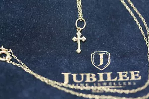 Vintage 10K Solid Gold Tiny Cross Pendant Girl's Women's 18" Necklace 1 MM Chain - Picture 1 of 12