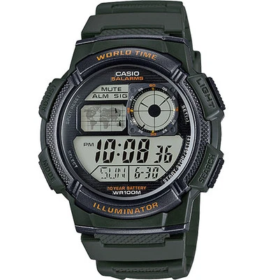 Casio AE1000W-3AV, часы-хронограф, 5 будильников, 10-летний аккумулятор, мировое время - Изображение 1 из 2