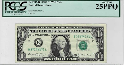 1988A Federal Reserve'WEB'note-fr1917-B (BL Block)PCGS Very Fine 25 PPQ-Key note - Image 1 of 4