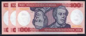 BRAZIL, P-198b, 100 CRUZEIROS, 1984, UNC, 3 PIECE LOT - Picture 1 of 2