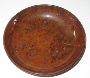 Antique Redware Plate Black Manganese Splash Decorated 6.25" Pennsylvania Estate - Picture 1 of 12