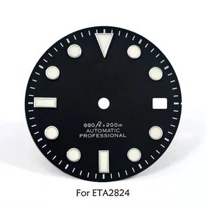 DS For 2824 Movement 28.5mm Matte Black Dial Ym Index Blue/C3 Lume  Custom Logo - Picture 1 of 4