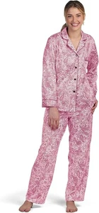 Miss Elaine Pajama Set, Women's Satin PJ Set, Elastic Waist & Button Up Top Med - Picture 1 of 8