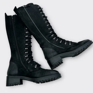 Bota de motociclista de cuero alta Foundry Henrietta de colección hasta la rodilla negra para mujer 10 - Imagen 1 de 12