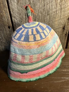 Vintage Antik Afrikanisch Äthiopisch Totenkopf Mützen Handgewebt Textil Stammes Hut - Bild 1 von 3