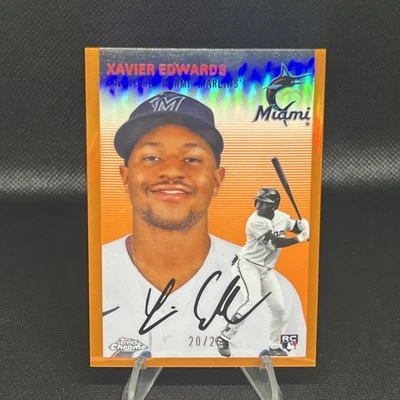2023 Topps Chrome Platinum Anniversary Xavier Edwards Miami Marlins Orange /25 - Image 1 of 4