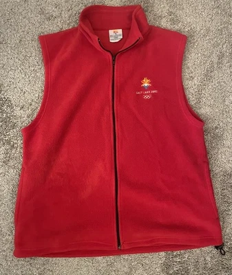 Chaleco polar vintage de los Juegos Olímpicos de Salt Lake City 2002 cremallera completa rojo para hombre talla grande Foto 1 de 4