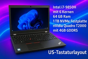 Lenovo ThinkPad P53 15,6" Workstation i7-9850H 64GB Ram 1TB SSD T2000 -US QWERTY - Bild 1 von 7