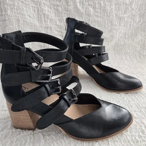 Beast Riemchenstiefeletten Damen Größe 6,5 schwarz Westernschnalle Cowgirl Blockabsatz - Bild 1 von 9