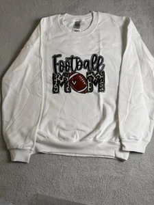 Football Mom Sweater Size Large White Decal Gildan Heavy Blend Pullover - Picture 1 of 9