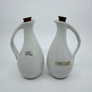 Oil & Vinegar Cruet Set Vintage Japan OMC Otagiri White With Corks Never Used - Picture 1 of 10