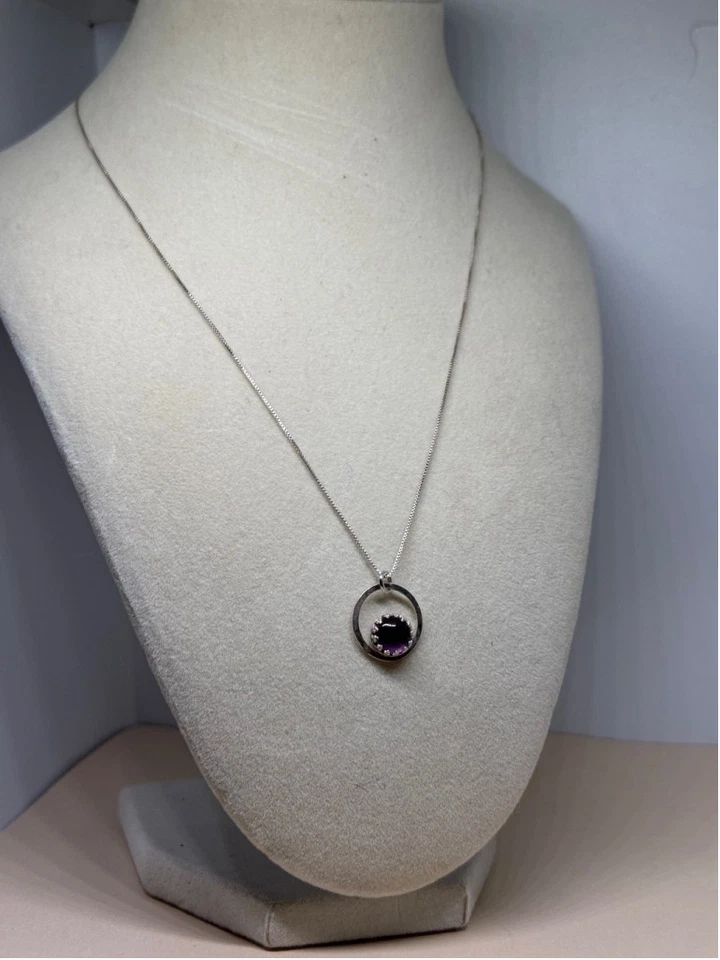 Circular Amethyst Sterling Silver Pendant 925 Italy - Image 1 of 4