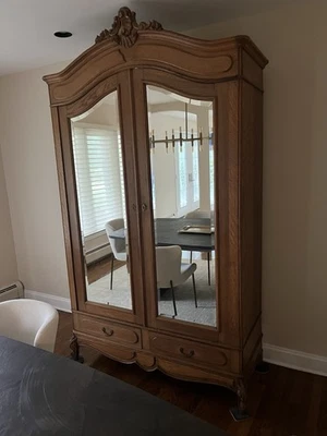 Armoire-oak W/two Beveled Mirror Doors - Image 1 of 2