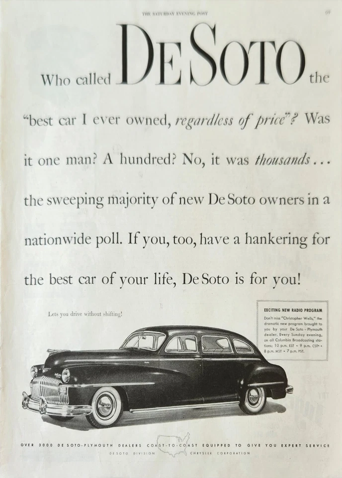 DeSoto Car Vintage 1947 anuncio que llamó al mejor auto que he tenido independientemente Foto 1 de 1